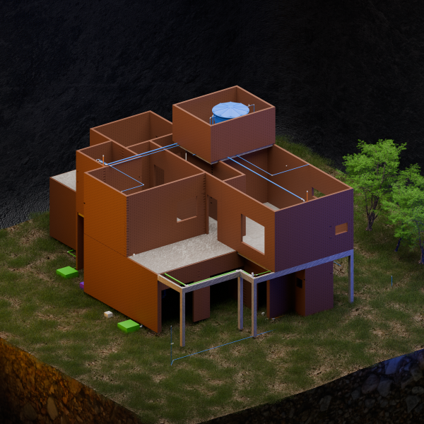 Casa de tijolo ecológico em modelo BIM.