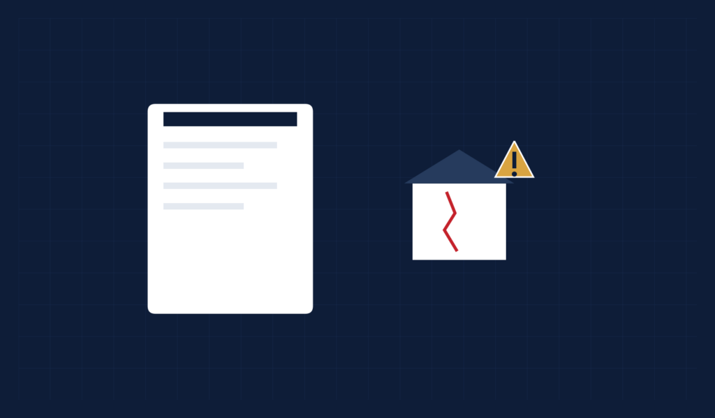 Obra Sem Projeto: 10 Problemas Recorrentes e Como Evitá-los 10 Documento ao lado de casa com rachadura e alerta, representando os problemas de obra sem projeto