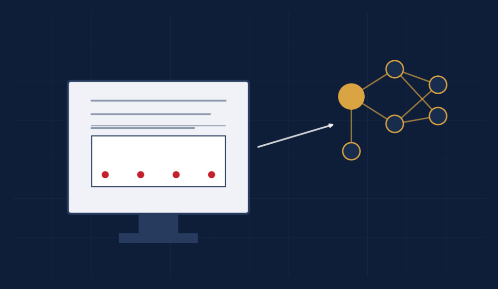 Tela de computador com desenho de viga de concreto armado conectada a uma rede de inteligência artificial, representando IA aplicada ao cálculo estrutural