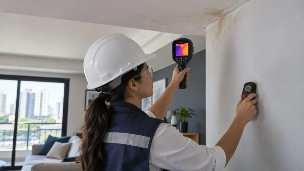 Engenheira usa câmera termográfica em laudo de infiltração